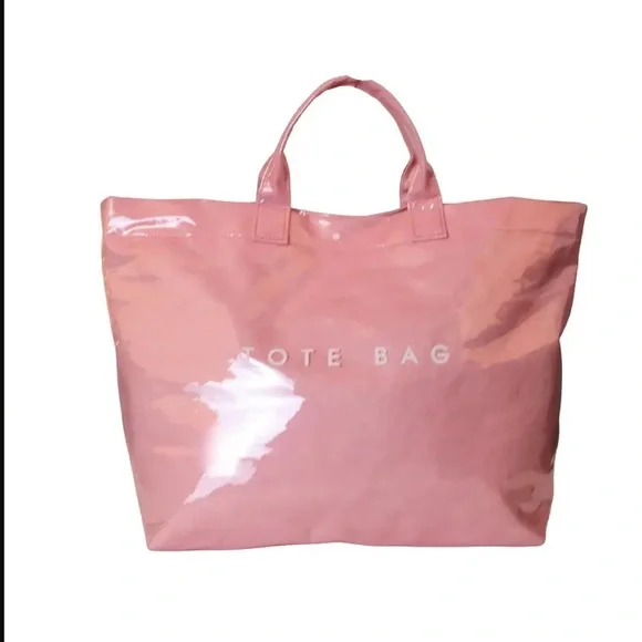 Glossy Pink Patent Tote Bag with Spacious Design - Picture 3 of 8